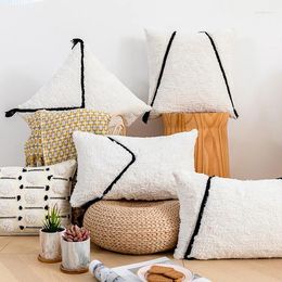 Pillow White Long Plush Cover 3D Dots Decorative Sofa Chair Tassels Flocked Pillowcase Office Car Waist