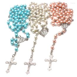 Chains Rosary Beads Catholic Necklace For Women Crucifix Cross-Charm Long Chain
