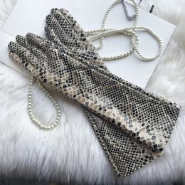 Five Fingers Gloves Women's Genuine Leather Glove Long Snakeskin Pattern Gloves Female Sexy Party Dress Fashion Long Glove 60cm Custom size 231016