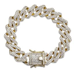 Straight Edge Cuban Link Chain Bracelet Tennis Gold Silver Iced Out Cubic Zirconia Hiphop Men Jewelry262A