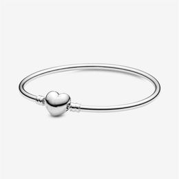 High polish 100% 925 sterling silver heart clasp bangle bracelets fashion wedding Jewellery making for women gifts216T