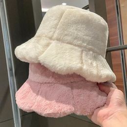 Berets Soft Ruffle Cute Sweet Bucket Hat Plush Lotus Leaf Winter Warm Fisherman Women Girls Autumn Outdoor Panama Casual Caps Hats