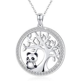 Cute Panda Crystal Bridal Necklace Vintage Female Tree Of Life Pendant Rose Gold Silver Color Chain Necklaces For Women286i