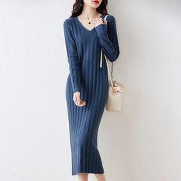 Urban Sexy Dresses Arrival Winter/ Autumn V-neck Long Style 6Colors Female Jumpers Women Clothing 100% Wool Knitted Dresses SY01 231017