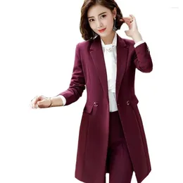 Women's Suits Elegant Wine British Styles Spring Fall Formal Blazers & Jackets Coat Middle Long Blazer Female Tops Outwear Clothes