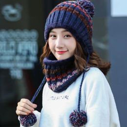 Wide Brim Hats Bucket Hats Women Winter Beanie Hat Peruvian Circle Scarf Set Ski Ear Flaps Caps Dual Layered Fleece Lined Pompoms 231016