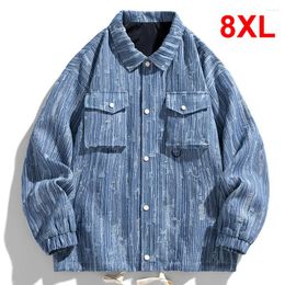 Men's Jackets Blue Denim Jacket Men Cargo Plus Size 8XL Coat Fashion Casual Stripe Design Male Big