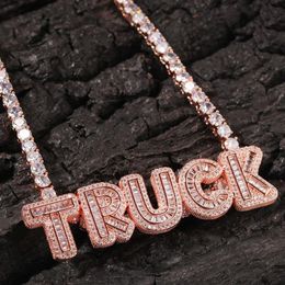 Custom Name Necklace Ice Baguette Letters With Tennis Chain Full Iced Out Zircon Pendant Gift Hip Hop Jewelry266D