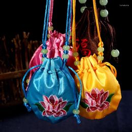 Gift Wrap Chinese Embroidery Pray Lucky Lotus Bag For Wedding Candy Packing Fabric Drawstring Hanging Amulet Sachet Bags Car Ornament