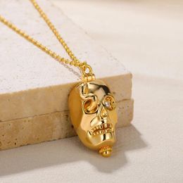 Pendant Necklaces Fashion Skull Gold/Silver Color Stainless Steel Metal Necklace Retro Punk Women Men'S Party Jewelry Accessories