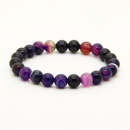 Mix Colours Whole 10pcs lot 8mm Good Quality Blue Purple Pink Bandard Agate Stone Beads Energy Elastic Bracelets252Z