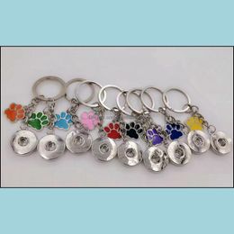 Key Rings Key Rings Jewellery Enamel Dog Cat Paw Prints 18Mm Snaps Button Keychain Charm Chain For Keys Car Ring Souvenir Couple Handbag Dhepe