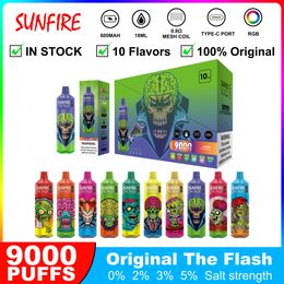 Authentic Sunfire Puff Distributors Vape 9000 Disposable Electronic Cigarette Smoke Vape 7000/8000/9000/10K Puff Rechargeable Disposable Wape Pen Custom Logo/Box