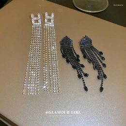 Dangle Earrings Letter H Triangle Tassel For Women Shiny Full Iced Rhinestones Earring Bling Zircon Drop Jewellery
