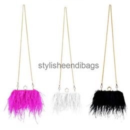 Cross Body Luxury Ostrich Feather Bag Wedding Handbag Purse Female Elegant Party Chain Crossbody Shoulder Bagstylisheendibags