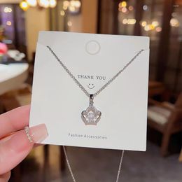 Pendant Necklaces 3D Lucky Little Zircon Crown Love Heart Mother's Day Gift Necklace Woman Girl Wedding Blessing Jewelry