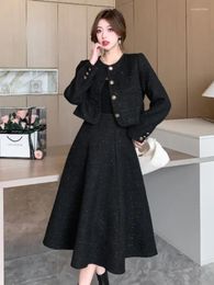 Work Dresses High Quality Luxury Small Fragrance Tweed Two Piece Set For Women Jacket Coat Long Skirt Suits Korean Fashion OL 2 Sets