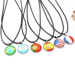 Pendant Necklaces 10 Styles Football National Flags Rope Chain Leather Choker For Women Men Soccer Player Jewellery Gift233y