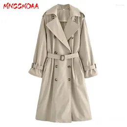 Women's Trench Coats MNCCMOAA 2023 Autumn Fashion Vintage Double Breasted Belt Coat Female Casual Long Sleeve Tops Outwear