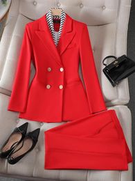 Women's Two Piece Pants Advanced Patchwork Pant Suit Red White Female Work Wear Formal 2 Set Office Ladies Business Jacket Blazer Trousers