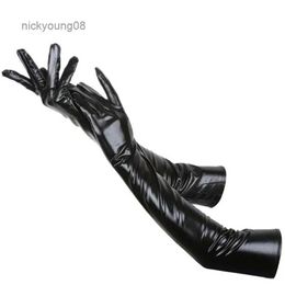 Fingerless Gloves New patent leather long gloves women sexy coated gloves color bright leather Gloves steel pipe stage performance glovesL231017