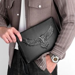 Cosmetic Bags Cases Genuine Leather Men Clutch Bag Cowhide Briefcase Waterproof Business Underarm envelope bag large capacity wallet 231017