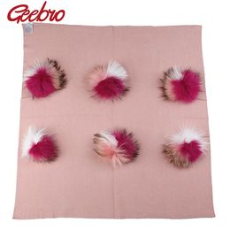 Scarves Wraps Geebro Baby Cute Wool Swaddling Soft Warm Blanket born Fashion Bedding Swaddles Wrap With Triple Colour Real Fur Pompom 231017