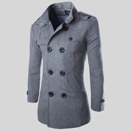 Men's Wool Blends Autumn Men Boutique Black Gray Classic Solid Color Thick Warm Coats Men's Long Trench Coat Male Jacket 231016