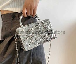 Cross Body HISUELY 2023 Metal Handle Box Design Party Bag Shoulder Chain Purse Handbags Female Silver Tote Bag Crossbody Bagstylishhandbagsstore
