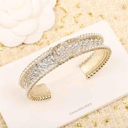 2022 Top quality opened bracelet with diamond and nature shell beads in 18k gold plated for women wedding jewelry gift have box st181D