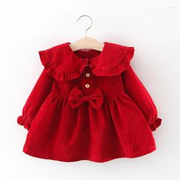 Girl Dresses Baby Clothes Children Casual Dress Toddler Solid Bow Long Sleeve Princess Outfit Infant Spring Plus Velvet