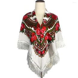 Scarves 120 120Cm Traditional Russian Square Scarf Women's Floral Print Shawl Ethnic Retro Bandana Handkerchief Ukraine Fringed Headwrap