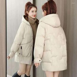 Women's Trench Coats Hooded Cotton Padded Jacket Woman Winter Overcoat Female Basic Korean Style Black Puffer