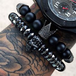 Mcllroy Bracelet Men skull steel stone beads luxury bracelets For Mens Crown Cz Zircon Man Bracelet Homme Jewelry Valentine Gift242h
