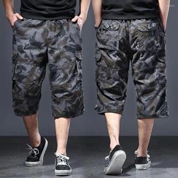 Men's Shorts Summer Trousers Trendy Cotton Men Cropped Pants Mid-calf Length Stretchy Waist Cargo Daily Clothes