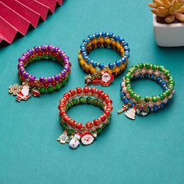 Strand Bohemian 3Pcs Red Green Crystal Beads Beaded Bracelet Trend Colourful Enamel Metal Santa Claus Women's Christmas Jewellery