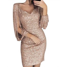 Clothing dresses women party night deep v neck Elegant Women's sheath slim Dress Tassel luxury temperament dinner mini dr279x