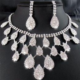 Earrings & Necklace Crystal Drop Neclace Rhinestone Wedding Bridal Jewelry Set Fashion321J