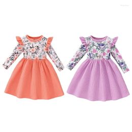 Girl Dresses Adroable Toddler Girls Autumn Spring Long Sleeves Floral Print Patchwork A-Line Dress Baby Princess Casual Clothes