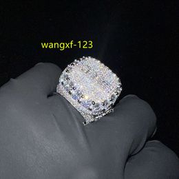 Band Rings 925 Silver VVS Shining Moissanite Ring White Gold Plated Accept Custom Letter Hip-hop Jewellery Ring Gift