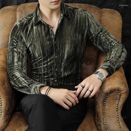 Men's Casual Shirts Autumn Single Breasted Velvet 2023 Stylish Button Down Long Sleeved Shirt Mens Plus Size Social Korean Streetwear