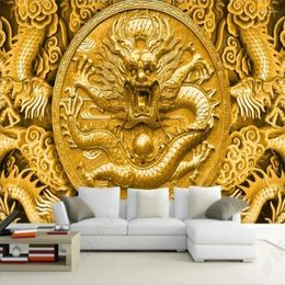 Wallpapers Chinese Embossed Golden Dragon Custom Wallpaper Living Room Home Decor Mural 3D Po Wall Paper Bedroom Papel De Parede