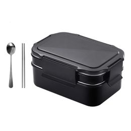 Bento Boxes Bento Boxes Adults Lunch Storage Thermal Food 20.5X14X9CM Container Stainless Steel Black Silicone Students Portable Child 231013