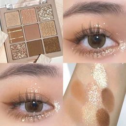 Eye Shadow 9 Colours Glitter Gold Brown Eye Shadow Palette Shimmer Matte Earth Colour Eye Shadow Waterproof Shiny Sequins Longlasting Makeup 231016