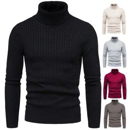 Mens Sweaters Autumn and Winter High Neck Sweater Solid Colour Pullover Knit Tight Warm Top 231016