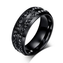 Black Crystal Rings For Women Two Rows Female Rings Trendy Stainless Steel Wedding Jewelry R-006BB276b