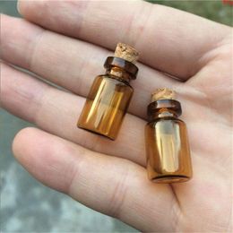 13*24*6mm 1ml Mini Amber Glass Bottles With Cork Empty Tiny Vials Jars Small Wishing Bottle 100pcs/lot good qty Egdef