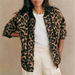 Women's Jackets 2023 Winter Retro Leopard Print Round Neck Button Casual Baseball Uniform Wool Jacket For Women