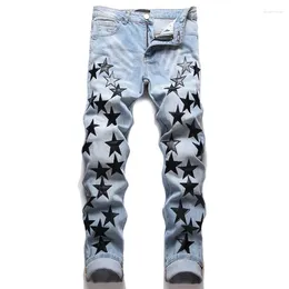 Men's Jeans High Quality Mens Slim Fit Blue Light Luxury Black Stars Embroidery Decorating Hip Hop Stylish Denim Pants