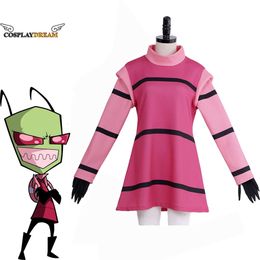 Anime Invader Zim Cosplay Costume Alien Zim Long Sleeves T Shirt with Gloves Halloween Party Costume for Women Custom Made